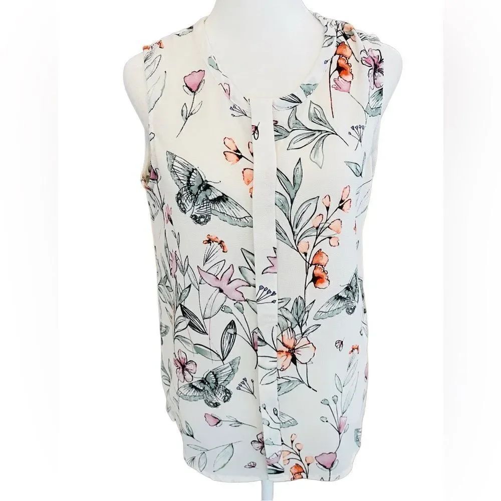 C & E butterfly print sleeveless top, size S.